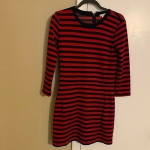 Gap Women Long Sleeve Knit Red and Navy Blue Striped Dress Size XS